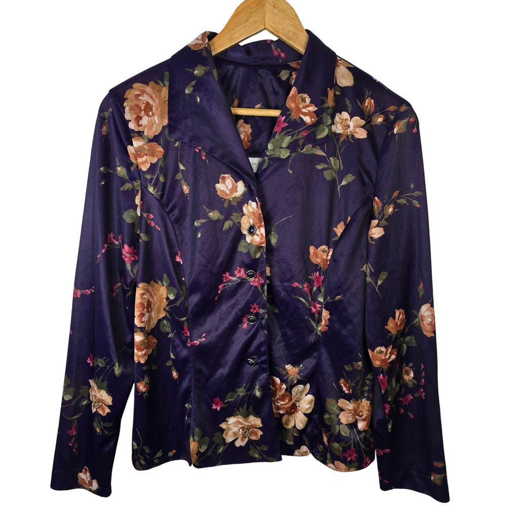 Blair Boutique Women's Floral Blazer Button Front Career Office Party‎ Purple